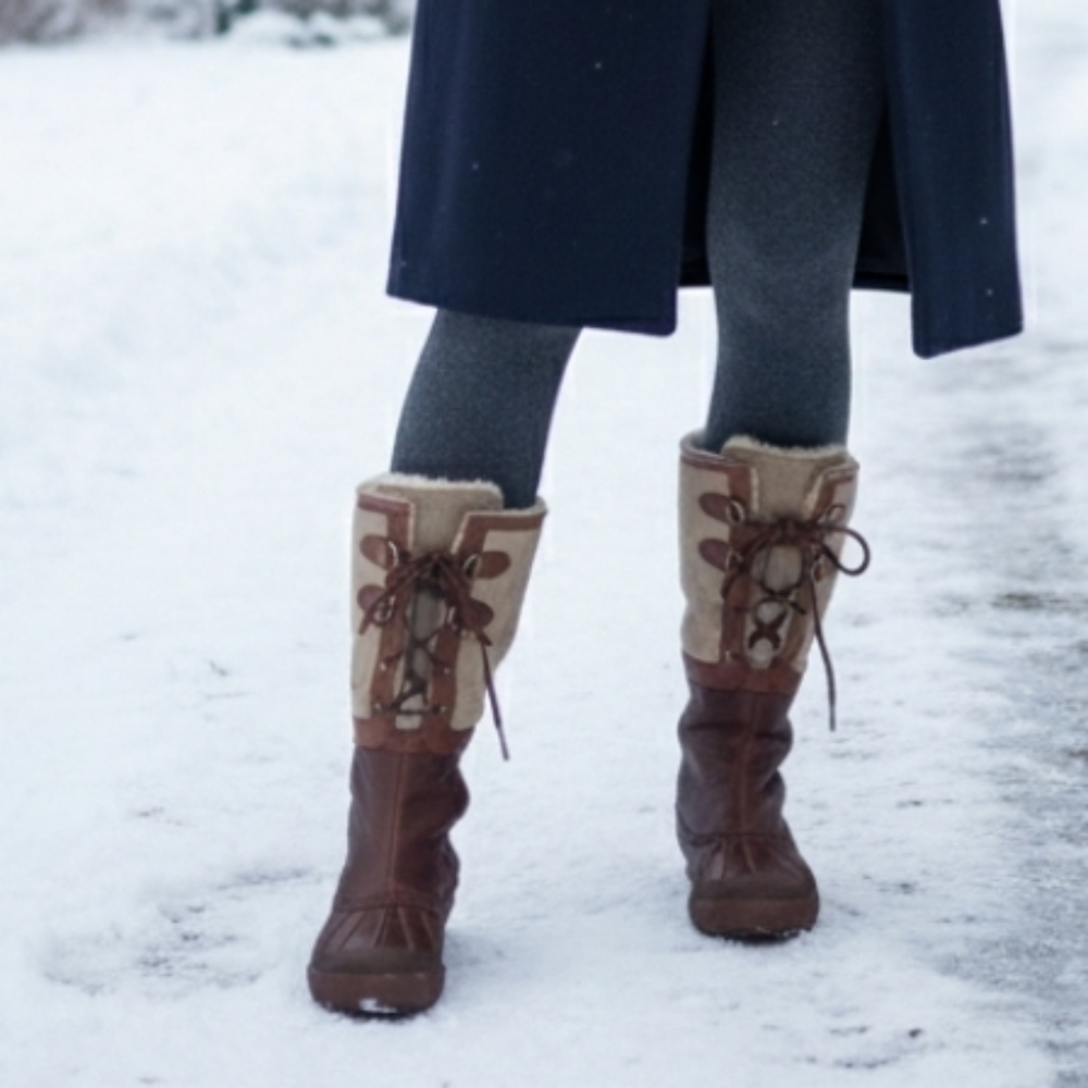 UGG Brown & Cream Lace-Up Winter Boots with Shearling Trim - Picture 15 of 15